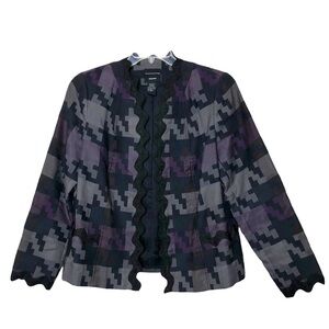 New - DONCASTER Cotton & Wool Purple, Gray & Black Open Front Blazer - Size 10